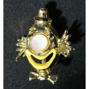 Vintage 1960s VOLUPTE  Clown Pin Brooch with Pearl Nose Made in USA